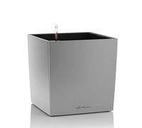 Lechuza - Pot de Fleurs d'Interieur - Premium Cube - Réserve d'Eau Intégrée - Coloris Argent - 30 x 30 x 30 cm