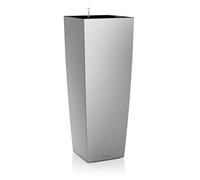 Lechuza - Pot de Fleurs d'Interieur - Premium Cubico Alto - Réserve d'Eau Intégrée - Coloris Argent - 40 x 40 x 105 cm