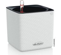 LECHUZA Pot de table CUBE Color 14 Blanc | Pot avec système d'arrosage | Aspect tissé | 14 x 14 x 13,5 cm | 13380