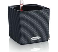 LECHUZA Pot de table CUBE Color 16 gris ardoise | Pot avec système d'arrosage | Aspect tissé | 17 x 17 x 16 cm | 13584