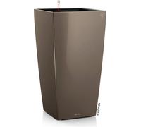 LECHUZA-Vase à plantes CUBICO Premium 30 Taupe brillant | Vase à plantes avec système d'arrosage | Surface brillante | 29,5 x 29,5 x 56,5 cm | 18214