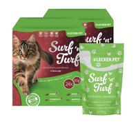Lecker.Pet® 48 x 85 g Surf'n'Turf Pouches Nourriture pour Chats en gelée Fine - 4 Sortes de Multipack | Nourriture Humide de Haute qualité en gelée pour Chats | Riche en protéines & minéraux