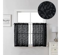 Lecloud Leia Lot de 2 cantonnières Transparentes de 61 cm de Long en Voile Jacquard texturé avec Double Passe-Tringle, Style Ferme, Chambre à Coucher, Salon, 96,5 x 61 cm (l x L)