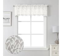 Lecloud Leia Rideaux de fenêtre Transparents Ivoire pour Cuisine, 35,6 cm de Long, Double Passe-Tringle, Rideau de fenêtre de Salon, cantonnière à Clip Jacquard, texturé, Feuille Courte