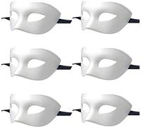 LECMACY Lot de 6 masques vénitiens de Rome pour homme et femme, demi-visage pour bal masqué, fête sur le thème de Mardi Gras, taille unique (blanc pur)