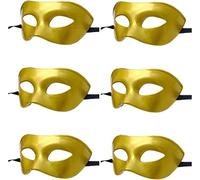 LECMACY Lot de 6 masques vénitiens de Rome pour homme et femme, demi-visage pour bal masqué, fête sur le thème de Mardi Gras, taille unique (or pur)