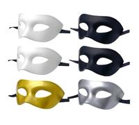 LECMACY Masque de bal masqué pour homme et femme, demi-masque en plastique souple et élastique, couleur unie, convient à tous les bals de fin d'année (2 noirs + 2 blancs + or + argent)