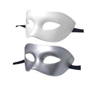 LECMACY Masque de bal masqué pour homme et femme, demi-masque en plastique souple et élastique, couleur unie, convient à tous les bals de fin d'année, blanc + argent