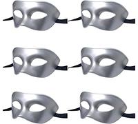 LECMACY Masque de mascarade pour hommes et femmes, Rome vénitienne demi-visage yeux masques Mardi Gras Costume de fête à thème ensembles de Cosplay-taille unique(Argent pur-6pcs)