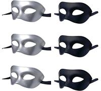 LECMACY Masque de mascarade pour hommes et femmes, Rome vénitienne demi-visage yeux masques Mardi Gras Costume de fête à thème ensembles de Cosplay-taille unique (3x(s+b)/6pcs)