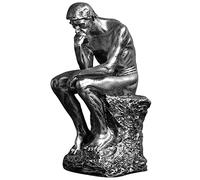 LECMACY Statue du penseur en Bronze rétro coulé à Froid de qualité supérieure - 9,64 Pouces - Design de la Statue décorative inspirée du penseur de Rodin, 5,51''Lx4,13''Wx9,64''H (Argent)