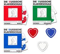 L'école de piano russe 1, 2, groupe de jeu avec 2 CDs - Mouvement d'enseignement pour les écoles de musique de Julia Suslin - avec 3 pinces à partitions en forme de cœur.