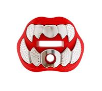 LeCool Protège-dents de football avec sangle connectée - 3D Beast Chrome - Pour adulte et jeune - Pour le sport - Pour une circulation d'air maximale et une protection des dents (rouge/argenté, avec