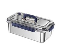 Lecreatekit Boîte à déjeuner en acier inoxydable 304 avec couvercle hermétique et anti-fuite, passe au micro-ondes et au four, avec poignée pliable et suivi de la date, bleu