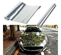 Lecreatekit Film vinyle effet miroir argenté chromé, haute adhérence, extensible, autocollant pour voiture avec fonction mémoire pour personnalisation du véhicule, rouleau de 30,5 x 152,4 cm