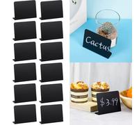 Lecreatekit Lot de 12 mini panneaux de tableau noir réutilisables en PVC en forme de L pour mariages, buffets, noms alimentaires, décoration végétale, 10 x 6 cm