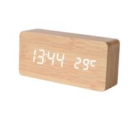 Lecreatekit Réveil numérique avec finition en bois, grand écran LED pour la date et la température, double fonction répétition, lampe de bureau portable pour chambre à coucher et bureau
