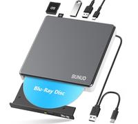 Lecteur Blu Ray CD DVD externe USB 3.0 & Type-C CD/DVD Blu-Ray Graveur Writer avec 2 USB & SD/TF Slots, Optical 3D BD Bluray Lecteur Externe pour PC Portable Windows 11/10 Mac MacBook
