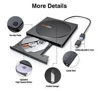Lecteur Blu-ray/DVD/CD externe ultra-mince, Plug and Play avec un design élégant pour Windows 10, Windows 8, Windows 7, Windows XP, Vista, Mac OS.
