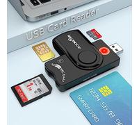 Lecteur Carte d'identite USB,Lecteur de Carte d'identité Puce 4 en 1 pour Cartes Smart SIM SD TF,Smart Card Reader Compatible avec Windows,Mac OS