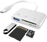 Lecteur Carte Sd-Adaptateur Carte Sd Usb C,Lecteur Carte Sd Usb C,3 En 1 Lecteur Pour Sd,Tf,Usb.Peut Être Connecté Aux Téléphones Mobiles,Tablettes,Appareils Photo,Etc.(Blanc)