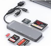 Lecteur Carte SD Adaptateur Memory Stick Pro Duo pour iPhone - Lecteur de Carte 5 en 1 XD/TF/MS/CF/SD pour PC/Android/Appareil Lightning, Charge Carte Micro SD/SDHC/XD Multiple Lecteur Compact Flash