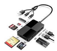 Lecteur Carte SD Multiples USB C USB A Lightning, SD/TF/CF/Micro SD/XD/MS Lecteur de Cartes Mémoire 8 en 1 Adaptateur Hub avec 3 Ports USB 2.0 pour Cartes SDXC SDHC CF CFI Micro SDXC MS MMC UHS-I