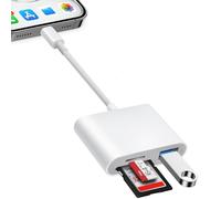 Lecteur Carte SD pour iPhone 5-14 Gamme/iPad (Port Lightening), SD Card Reader avec 3 Fentes, CarteSD et Micro SD et Fente USB, Adaptateur Carte SD, Plug and Play