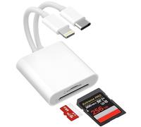 Lecteur Carte SD pour iPhone/iPad/Android/Camera, 2 en 2 Adaptateur Carte SD avec Double connecteurs USB C et Lightning, Adaptateur Appareil Photo iPhone pour Micro SD/SD, Lecteur Micro SD