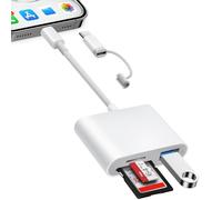 Lecteur Carte SD pour iPhone/iPad/MacBook/Mac/Caméra (Port Lightening et Port USB C), SD Card Reader avec 3 Fentes, CarteSD et Micro SD et Fente USB, Adaptateur Carte SD, Plug and Play