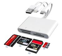 Lecteur Carte XD pour iPhone - 4 en 1 Lecteur Carte SD/XD/Micro SD/Memory Stick Pro Duo Adapter avec Lightning+USB A+USB C Adaptateur Carte SD pour iPhone 16/15/Android/PC/Windows/MAC OS/Chrome OS