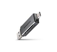 Lecteur de cartes Axagon CRE-DAC USB 3.0 Type-A/Type-C 5 Gbps, 2 slots SD/microSD, Gris, Aluminium, compatible Windows/macOS/Linux/Android/iOS