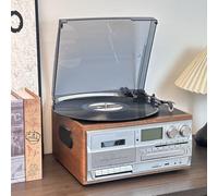 Lecteur cassette CD Bluetooth - Tourne-disque rétro et platine vinyle avec télécommande et haut-parleurs intégrés pour le divertissement et le bureau