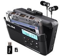 Lecteur Cassette K7 - Convertisseur Audio MP3 - Carte SD 8GB | Leger et Portable, Haut-Parleur et Microphone Integres, Prise Jack 3,5mm et Ecouteurs Inclus, Batterie Rechargeable - Noir