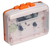 Lecteur cassette portable avec radio FM et fonction d'enregistrement, casque stéréo, design rétro transparent pour nostalgie de voyage (orange)
