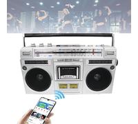 Lecteur Cassettes Bluetooth RéTro avec Radio AM/FM, Boombox Classique Style AnnéEs 80, Deux Haut Parleurs StéRéO Haute Puissance avec Enregistrement USB Et Enregistreur Cassettes,Silver