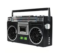 Lecteur Cassettes RéTro Style AnnéEs 80, Radio Portable avec 4 Haut-Parleurs, Double Canal Hautes Et Basses FréQuences Et Haut-Parleur IntéGré pour RéUnions Famille Et SoiréEs Dansantes,Black