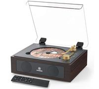 Lecteur CD avec haut-parleurs intégrés Bluetooth rétro portable pour lecteur de musique domestique avec télécommande et prise casque Marron noyer