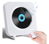 Lecteur CD Bluetooth Portable, Lecteur de Musique CD avec Double Haut-Parleur, Montage Mural/Lecteur CD de Bureau avec Power Switch Line, Support Radio FM/AUX/USB Connexion (Blanc)