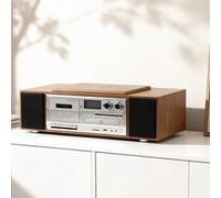 Lecteur CD De Bureau 30 W, Cassette Rétro en Bois Haute Fidélité, avec Télécommande, Deux Haut-parleurs Intégrés, Modes USB/Bluetooth/AUX, Écran LCD, Idéal pour La Maison, Le Couloir Ou Le Bureau.