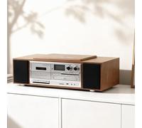 Lecteur CD de bureau avec lecteur cassette rétro, haut-parleurs stéréo intégrés, écran LCD, Bluetooth 5.0, lecture USB, entrée auxiliaire et télécommande, système de musique 5 en 1 pour la maison et