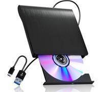 Lecteur CD/DVD Externe 2 en 1 USB 3.0, graveur +/-RW, lecteurs optiques Portables for Ordinateur Portable, Windows, Linux, macOS(Black)