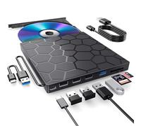 Lecteur CD DVD Externe 7 en 1 USB 3.0 Type C, graveur CD/DVD Portable, Lecteur de Disque for Ordinateur, PC Bureau, Mac, Windows