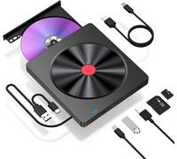 Lecteur CD DVD Externe, Graveur USB 3.0 et Type-C avec Lecteur de Carte SD/TF et de USB, Lecteur de DVD-ROM CD-ROM CD-RW VCD pour Windows 7/8/10/ Vista/XP/Mac OS, Laptop, Desktops