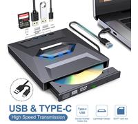 Lecteur CD/DVD externe portable et compact, hub multi-ports avec lecteur de carte SD, Plug and Play pour Windows 11/10/8/7, Linux et Mac OS, USB 3.0