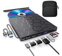 Lecteur CD/DVD externe pour ordinateur portable avec étui de transport, 8 en 1 USB 3.0 ultra fin portable, brûleur de CD externe optique compatible avec ordinateur