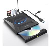 Lecteur CD DVD externe pour ordinateur portable, lecteur DVD portable USB C avec emplacements pour carte SD, 3 ports USB, graveur de CD, lecteur de disque externe optique compatible avec