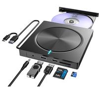 Lecteur CD DVD Externe pour PC, USB 3.0 et USB-C Graveur DVD Externe avec 2 USB et Fente SD/TF, Optique Portable CD DVD -/+RW Drive, Lecteur CD DVD Externe pour Windows/MacOS/Laptop/Desktop