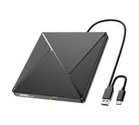 Lecteur CD/DVD Externe pour PC, USB 3.0 et USB-C Graveur DVD Externe Optique Portable CD/DVD -/+RW Drive, Mince DVD Player Transmission Rapide Câble USB Intégrée pour Windows/MacOS/Laptop/Desktops
