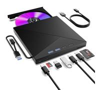 Lecteur CD DVD Externe pour PC USB 3.0 Mince Portable | Graveur Enregistreur et Type-C CD DVD +/-RW, avec Lecteur de Cartes SD TF, Compatible avec Windows 11/10/8/7,Linux, Mac et PC